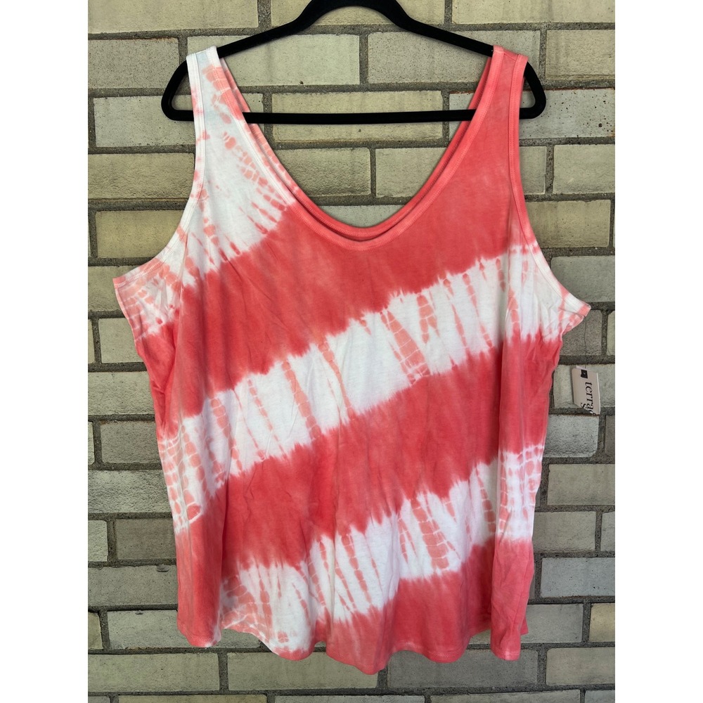 Terra & Sky Orange White Tie Dye Tank Top Sleeveless Cotton Size 2X